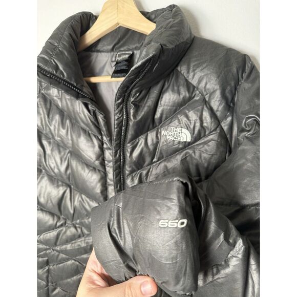 North Face 550 Goose Down puffer jacket womens medium Shiny Black Quilted Warm - Picture 2 of 7